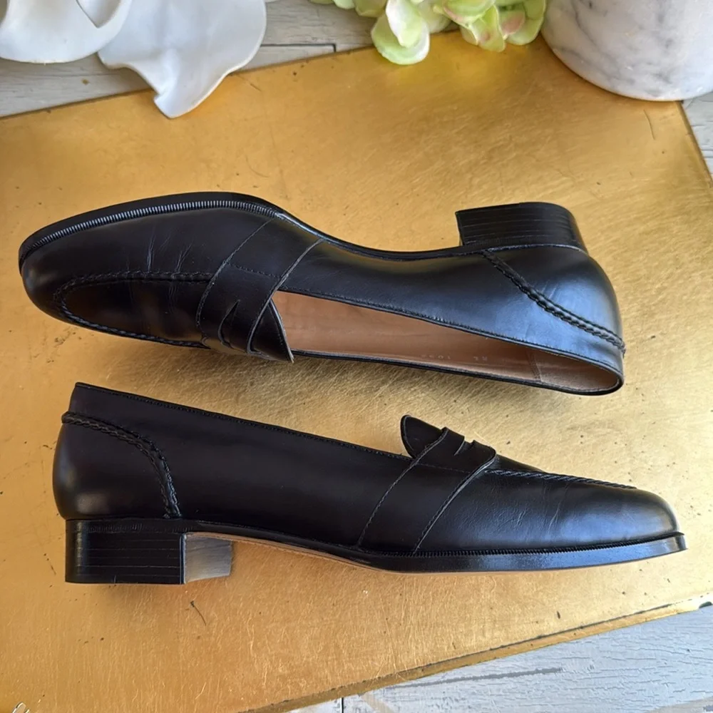 Ralph Lauren Made in Italy Heeled Penny Loafer in Black Leather - Picture 6 of 16